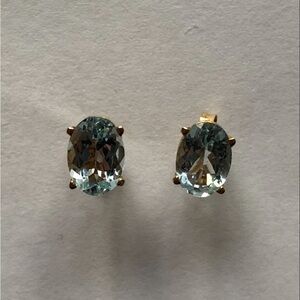 Gold Setting Oval Light Blue Gemstone Earrings